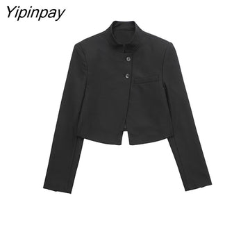 Yipinpay Spring Women Solid Blazer Coat 2023 Fashion Office Lady Slim Single Breasted Jacket Vintage Long Sleeve Outerwear Tops